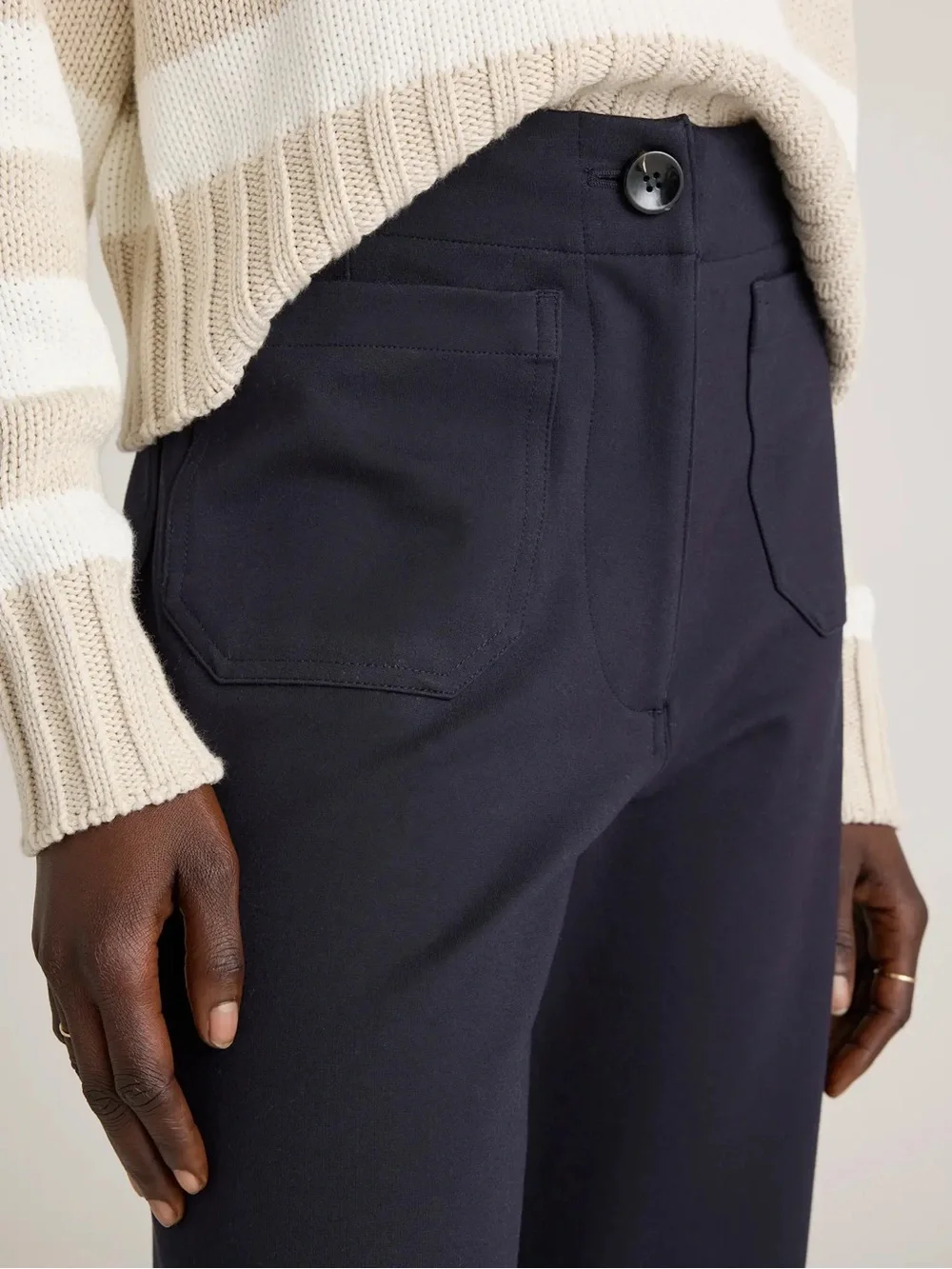 Quince Ponte Wide Leg Cropped Pants Navy Blue Size 16 EUC - Picture 3 of 14
